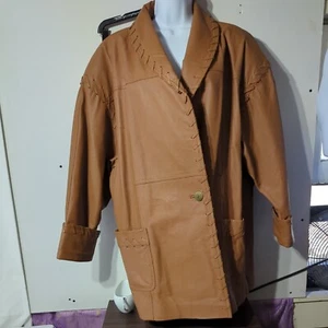 Vintage TOGETHER Womens Sz XL Tan Waist Coat All Leather Coat western  - Picture 1 of 10