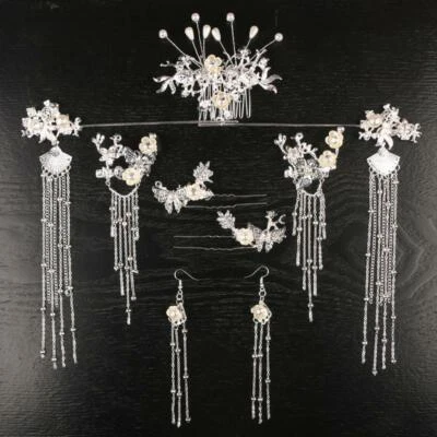 Tocado estilo chino novia boda adornos para el cabello corona para el cabello borla casarse Foto 1 de 4