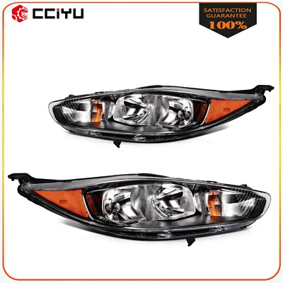Headlights Assembly For 2014-2018 Ford Fiesta Black Housing Headlamps Pair - Image 1 of 4