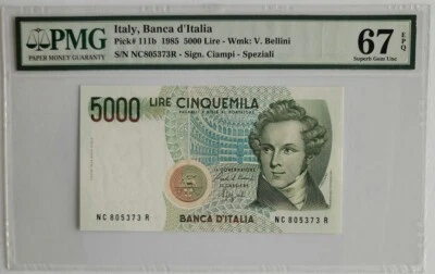 1985 Italy 5000 Lire Banca d'Italia Pick# 111b PMG 67 - Image 1 of 4