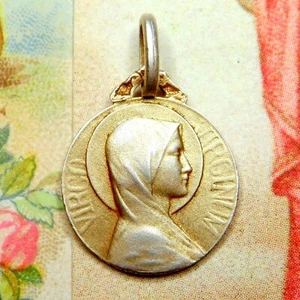 Virgo Virginum. Saint Virgin Mary. Antique Little Pendant. French Silver Medal. - Picture 1 of 4