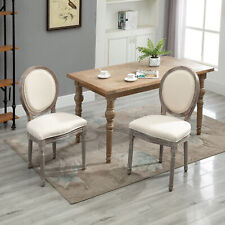 Set of 2 Elegant French-Style Dining Chairs w/ Wood Frame Foam Seats Cream