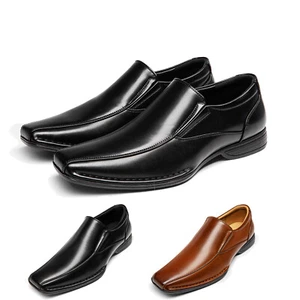 Men Classic Oxford Shoes Slip On Loafers Square Toe Business Wedding Dress Shoes - Picture 1 of 8