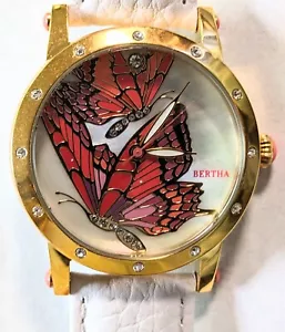 Bertha Ladies Watch Enameled Butterfly on Mother of Pearl Dial Full Warranty - Picture 1 of 4