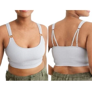 New Aerie Ring Double Strap Seamless Ribbed Longline Bralette Grey Size Large - Picture 1 of 14