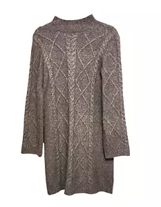 Loft Cable Knit Sweater Dress Mock Turtleneck Gray Womens Size Small - Picture 1 of 6