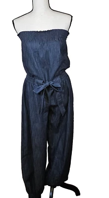 Mono Vamp Denim Talla M Sin Tirantes, Elástico Corbata Cintura Pierna Reunida Denim Oscuro Foto 1 de 4