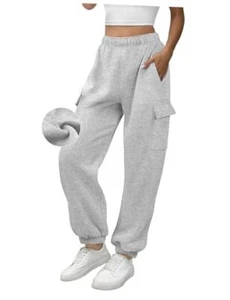 Womens Cargo Sweatpants Oversized Fleece Joggers Fall Fashion Medium Gray - Picture 1 of 7