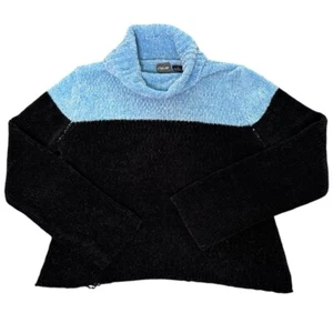 Suéter De Colección Rave Color Block Azul Negro Tejido Cuello Alto Talla M - Imagen 1 de 6