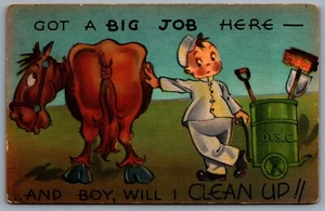 Postcard c1953 Got A Big Job Here And Boy Will I Clean Up!! Misssent Stamp - Picture 1 of 2