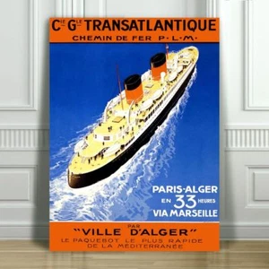 VINTAGE TRAVEL CANVAS ART PRINT POSTER - Trans Atlantic Ville D'Alger -12x8" - Imagen 1 de 1