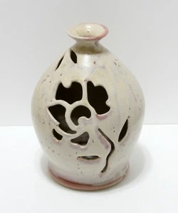 Vintage Candle Cover Handcrafted Glazed Stoneware Floral Cut Out Indoor/Outdoor - Picture 1 of 7