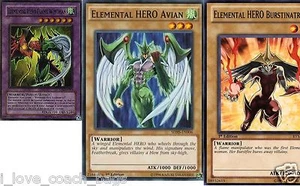 Elemental Hero Flame Wingman Rare RYMP + Elemental Avian + Burstinatrix YUGIOH - Picture 1 of 1