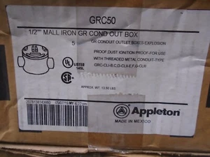 BOX, OUTLET, CONDUIT, MALLEABLE IRON, RIGID W/2X 1/2" FNPT, APPLETON GRC50 - Picture 1 of 2