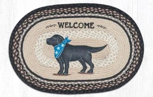 Braided Jute Stenciled Print Oval Patch Area Rug. Earth Rugs. WELCOME BLACK LAB - Picture 1 of 1