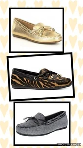Michael Kors Sutton Mokassin Halbschuhe Gold Metallic Leder Haarwade silber Neu im Karton - Bild 1 von 15