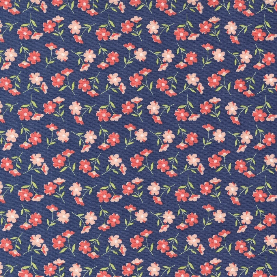 Sunwashed Cotton Fabric 1 Yd Corey Yoder Dark Blue Pink Flowers - Image 1 of 1