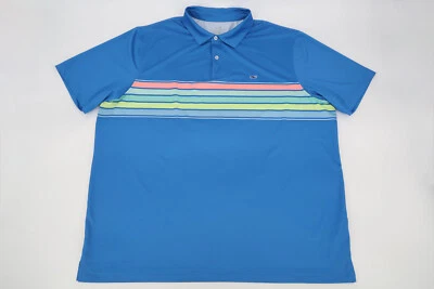 Vineyard Vines 男式 XXL 蓝色条纹高尔夫衬衫 Polo Performance Whale 2XL — 第 1/4 张图片