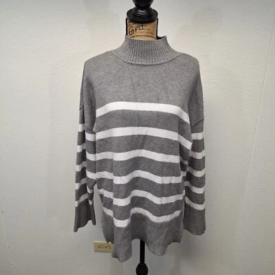 Suéter Pullover Estilo Rojo Acanalado Cuello Simulado Elastizado Rayas Gris Para Mujer Talla L Foto 1 de 4