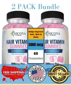Hair, Skin & Nails Gummies 5000mcg | Thicken, Improve Hair & Clear Skin    2 PK - Picture 1 of 8