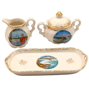 Cuenco de crema y suger vintage Park NIAGARA FALLS con bandeja decorado a mano Japón - Imagen 1 de 10