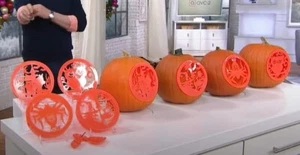 EZ Pumpkin Carving Inserts Orange - Set of 4 plus carving tool and scoop - Picture 1 of 8