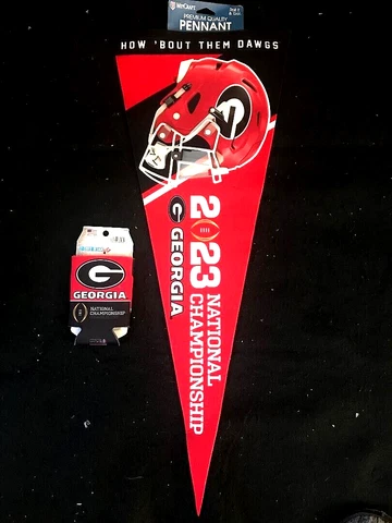Georgia Bulldogs 2023 NCAA Championship Pennant & Can Cooler Set Limited Supply Cover