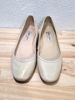 Zapatos planos de novia JIMMY CHOO Ballet dorados perla blancos 37 EE. UU. 7,5 Foto 1 de 4
