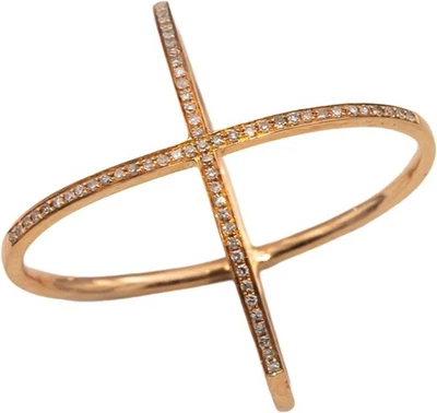 14k Rose Gold Round Diamond Criss Cross Band Ring 0.15CT Size 7 - Image 1 of 4