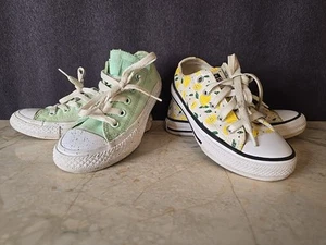 Converse Lot 2 Chuck Taylor All Stars Size 11 Kids Lowtop Lemonade Lemons & Teal - Picture 1 of 17