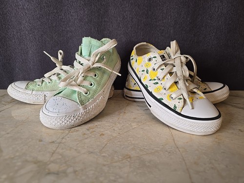 Converse lotto 2 Chuck Taylor All Stars taglia 11 bambini lowtop limonata limoni e verde acqua