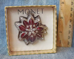 Vintage Monet rot emailliert & Strass Weihnachtsstern Blume Schmuckschatulle Neu BX/DS - Bild 1 von 4