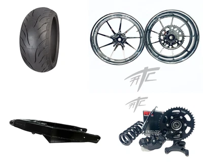 GSXR 240 FAT TIRE KIT CHROME OMNI WHEEL BLACK SWINGARM 01-08 SUZUKI GSXR 1000 - Image 1 of 2