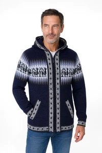 MEN HANDMADE ANDEAN ALPACA NAVY BLUE ZIP HOODIE SWEATER SZ L - Picture 1 of 9