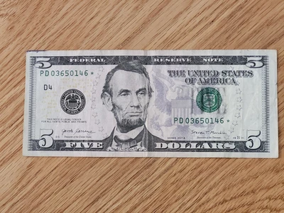 2017 A $5 "STAR NOTE" CLEVLAND DISTRICT PD03650146* RUN #2 500K - Image 1 of 4