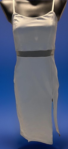 OFF WHITE DONNA MIZANI BODYCON NUOVO CON ETICHETTE ABITO BODYCON BIANCO CINGHIE REGOLABILI VITA M