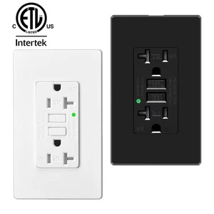 Receptáculo de salida de seguridad 20A/125V GFCI GFI con placa de pared - blanco negro ETL WR TR - Imagen 1 de 21
