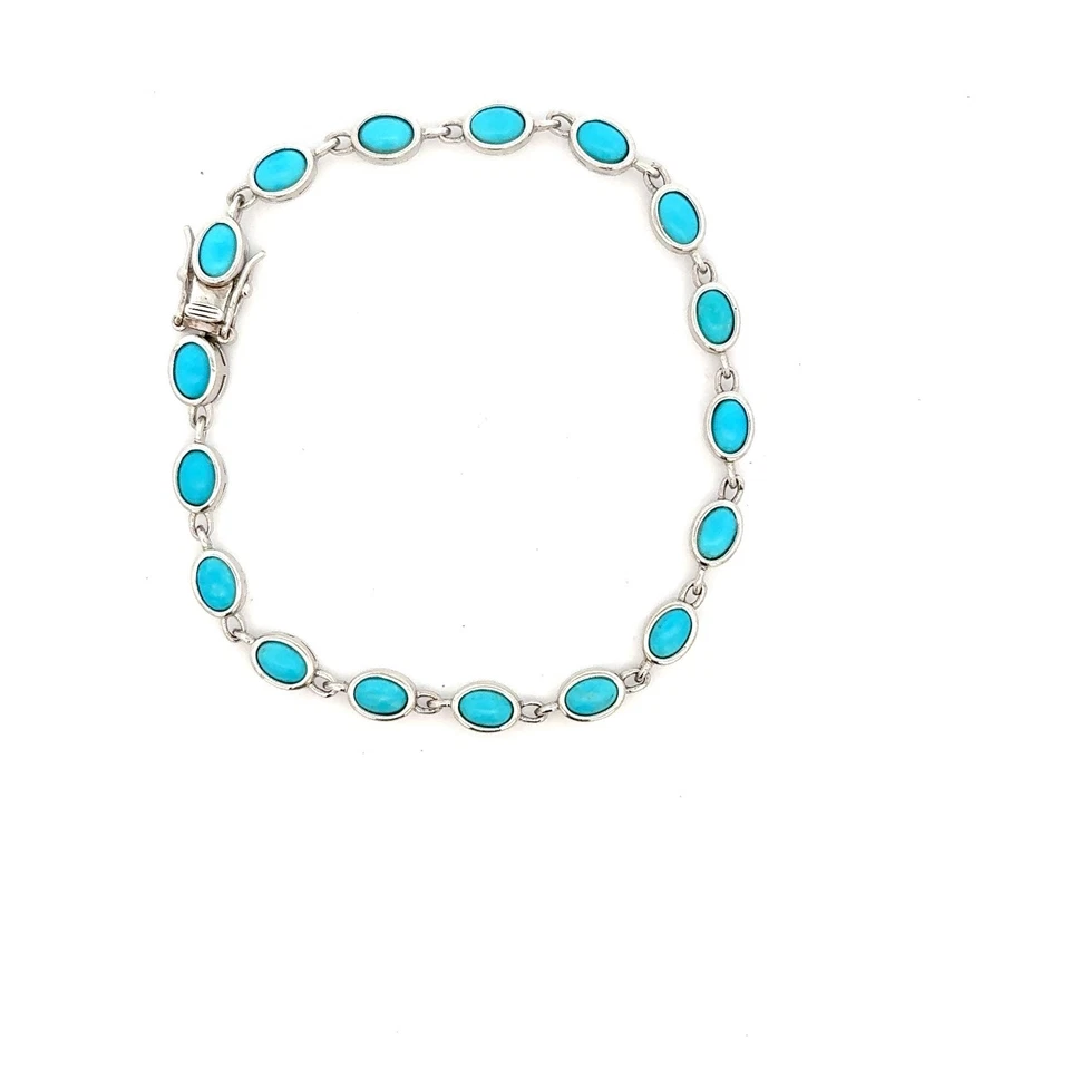 Pulsera Turquesa Plata de Ley DK 925 Vintage Eslabón Ovalado Suroeste Foto 1 de 4