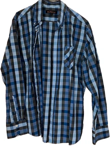 Mens The Original Ben Sherman Blue/Grey Check Long Sleeve Shirt Size L - Picture 1 of 3