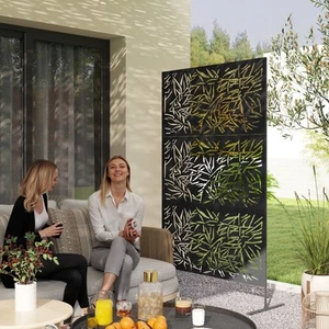 Metal Decorative Privacy Screen Freestanding Outdoor Divider, Bamboo Black - Picture 1 of 11