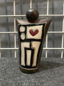 Vintage 80er Barb Hertel Studio Kunst Raku Keramik Spirit People Keramik Rassel 7,25" Höhe - Bild 1 von 3