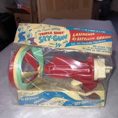 Винтажный 1960-е Марсианский Тройной Выстрел Космический Небесный Пистолет Новый из старых запасов Запечатанный Ртуть Пластик Exc - Изображение 1 из 4