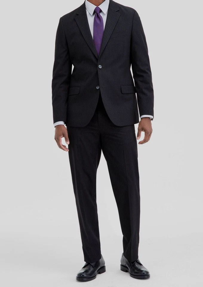 Nautica Men's Black Stripe Modern-Fit 2-Piece Jacket Pants Suit Size 44R 38W 31L