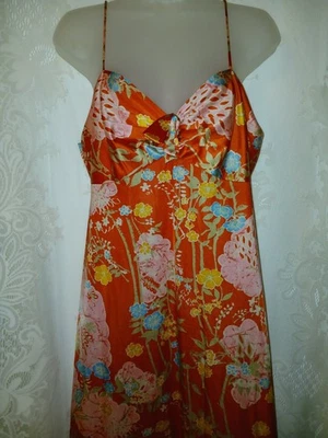 Vintage 70s Vanity Fair Orange Hippie Floral Nylon Empire Waistline Nightgown M - Image 1 of 4