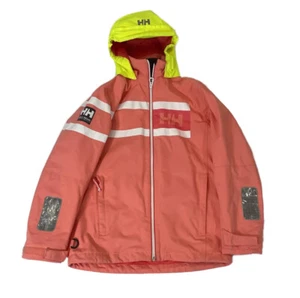 Helly Hansen Jr Salt Power Girls 12 Pink Hooded Shell Rain Jacket Waterproof - Picture 1 of 12