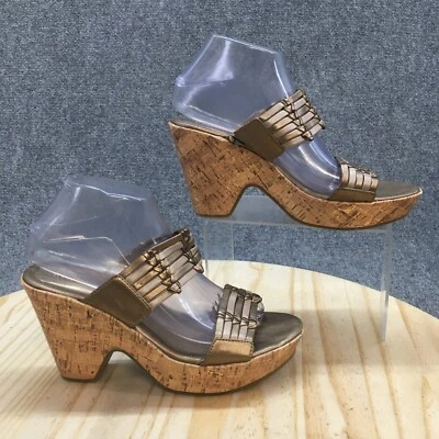 Sandalias Croft & Barrow para mujer 8 M Margie metálicas deslizables marrón imitación cuero cuña Foto 1 de 4