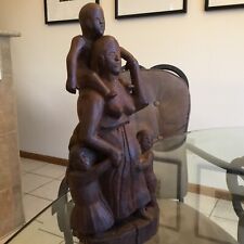 Folk Art 10.75” Woman Children Figurine Primitive Rustic Carved Wood Sculpture