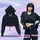 Black Gothic Punk Hoodie Sweatshirt Fishbone Printed W/chain Pullover Tops Women