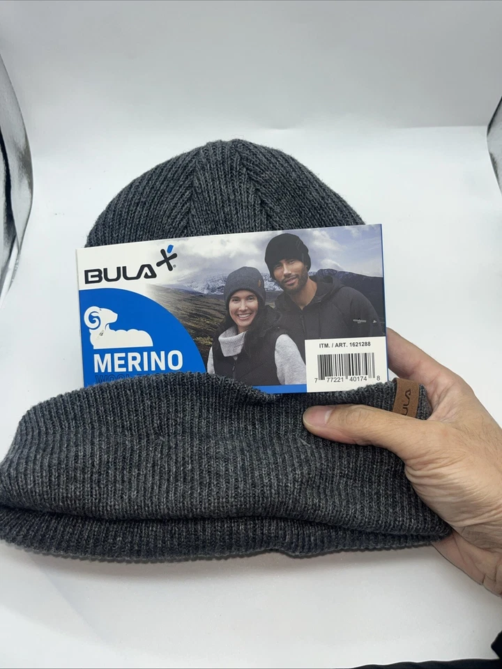 BULA Unisex Logo Merino Wool Blend Thermal Beanie Hat One Size