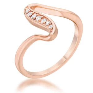 Sheryl 0.07ct CZ 14k Rose Gold Simple Wave Ring - Picture 1 of 1